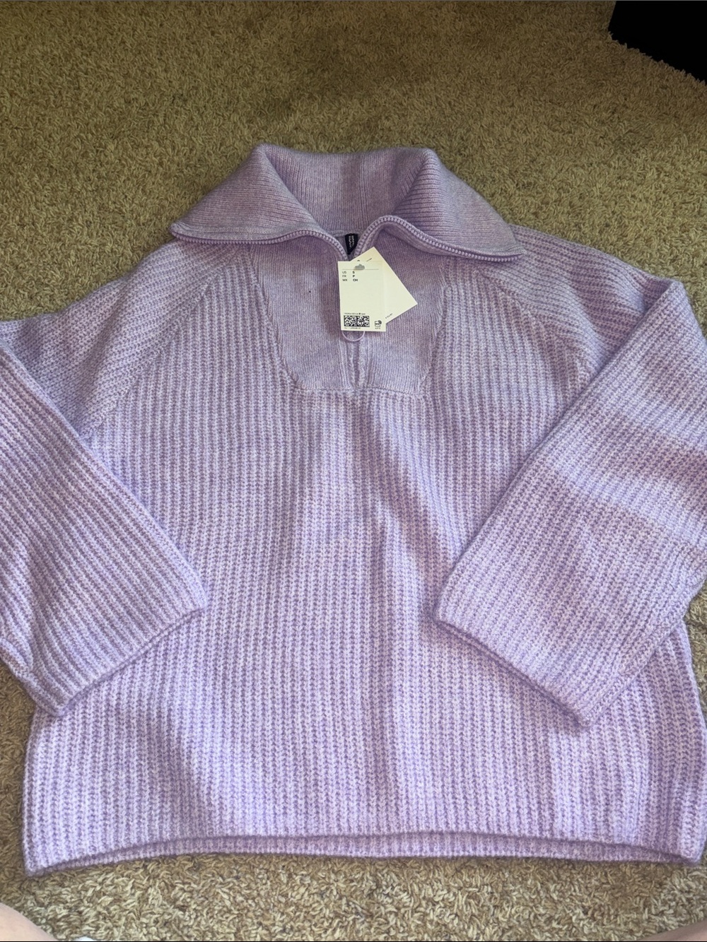 H&M Lavender Ribbed Cowl Neck Sweater